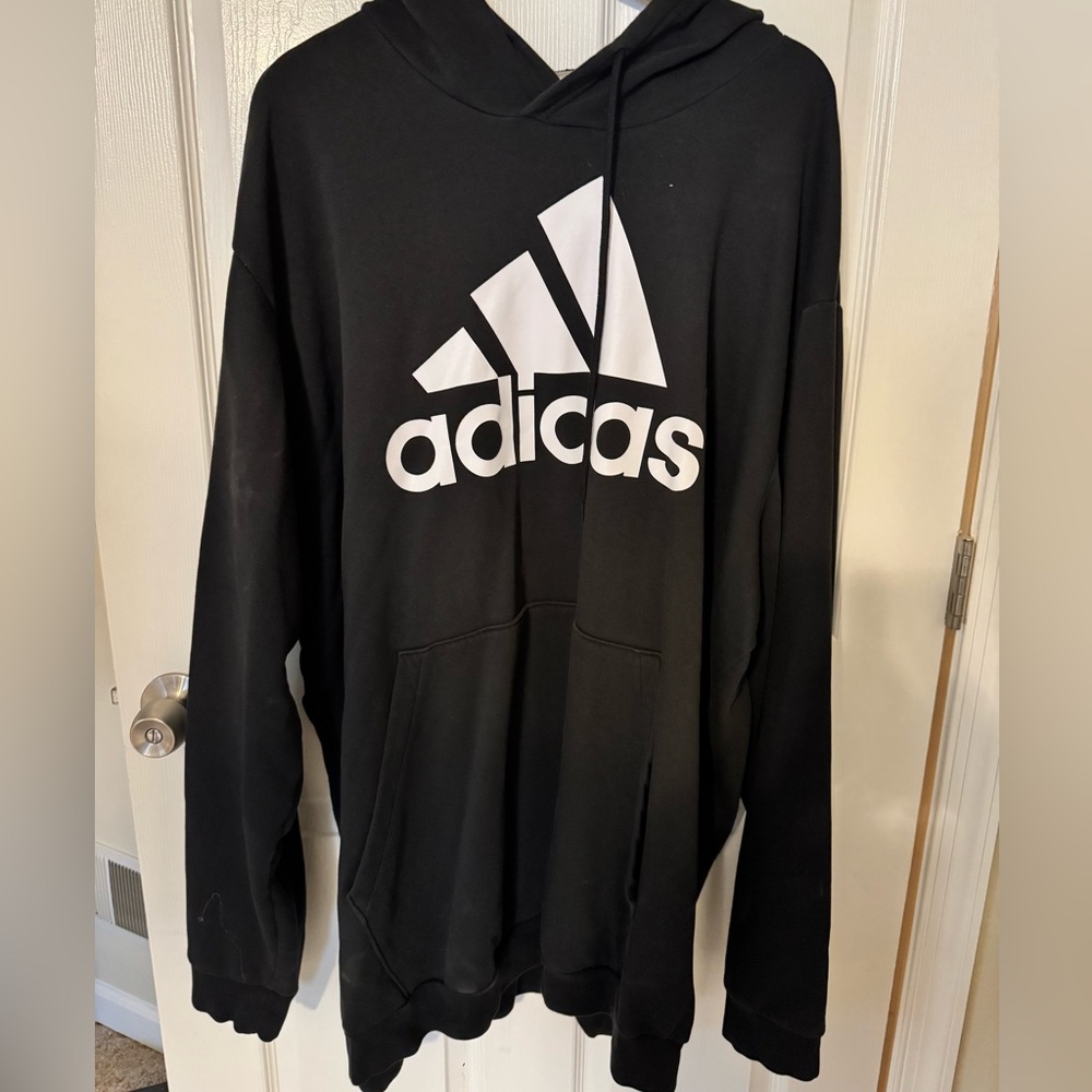 Adidas Men's Black and White Logo Hoodie